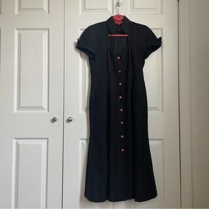 VINTAGE EMANUEL UNGARO Curvy Black Linen Shirt Dress w/Cut-Out / SZ: 14